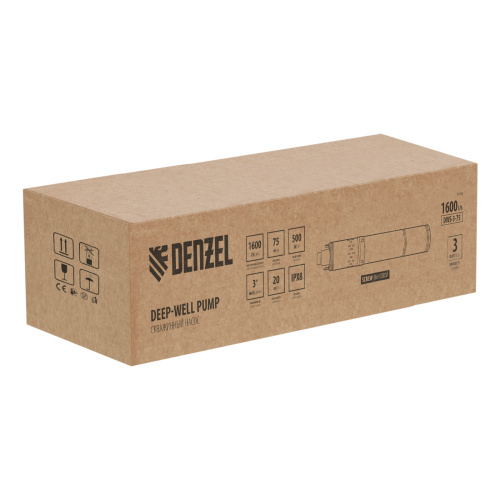 Скважинный насос DWS-3-75, винтовой, диаметр 3", 500 Вт, 1600 л/ч, напор 75 м Denzel по ценам производителя в Москве с доставкой по всей России