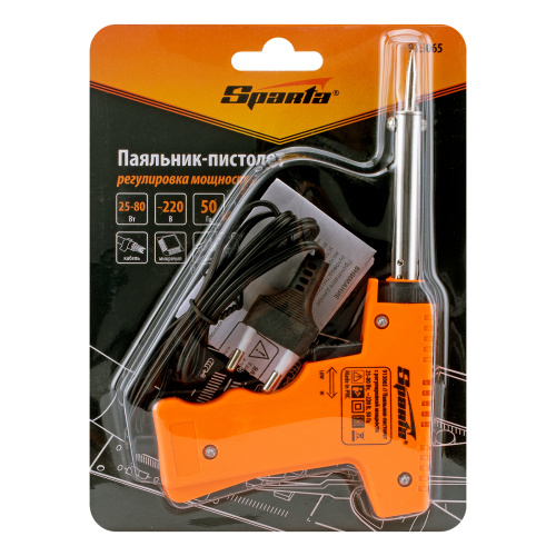 Паяльник-пистолет с регулировкой мощности 25-80 Вт, 220 В Sparta по ценам производителя в Москве с доставкой по всей России