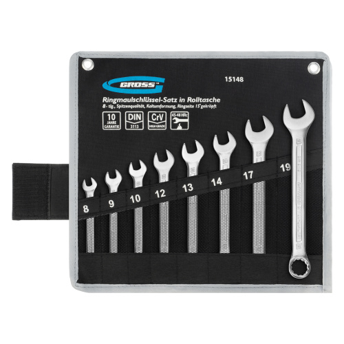 Набор ключей комбинированных 8-19 мм, 8 шт, CrV, холодный штамп Gross по ценам производителя в Москве с доставкой по всей России