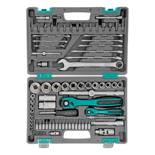 Набор инструментов 1/2", 1/4", CrV, 12 гранные головки, пластиковый кейс, 82 предмета Stels по ценам производителя в Москве с доставкой по всей России