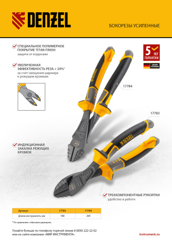 Бокорезы усиленные 180 мм, трехкомпонентные рукоятки Denzel по ценам производителя в Москве с доставкой по всей России