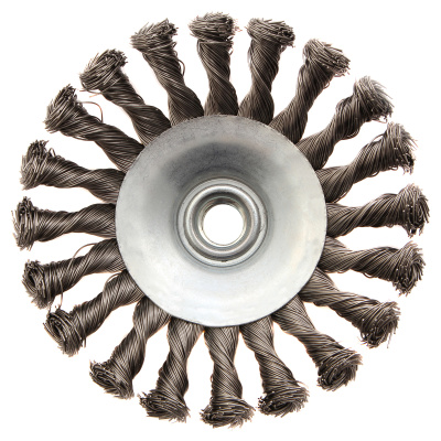 Щетка для УШМ, 125 мм, "Тарелка", крученая нержавеющая проволока 0.5 мм, М14 Denzel по ценам производителя в Москве с доставкой по всей России