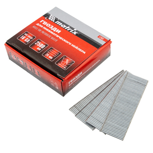 Гвозди для пневматического нейлера 16GA, сечение 1.6 х 1.4, длина 25 мм, 2500 шт Matrix по ценам производителя в Москве с доставкой по всей России