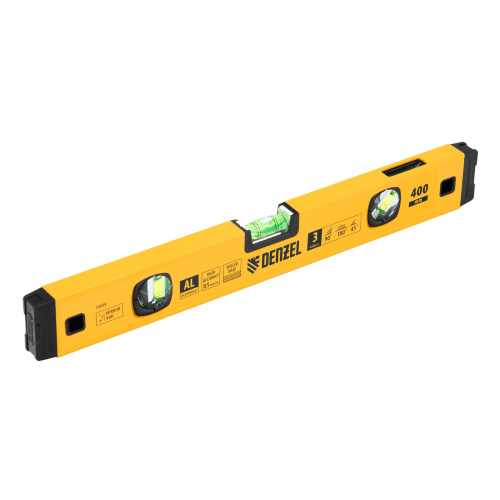 Уровень алюминиевый, магнит., фрезерованный, 3 глазка (1 зеркал.) 0,5 мм/м, 400 мм Denzel по ценам производителя в Москве с доставкой по всей России