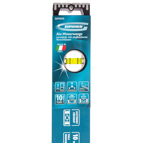 Уровень алюминиевый, 1200 мм, усиленный с ударопрочными заглушками, рукоятки, 3 глазка Gross по ценам производителя в Москве с доставкой по всей России