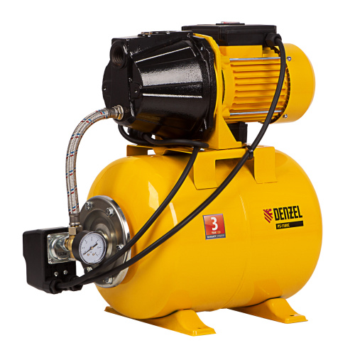 Насосная станция PS1100С, 1100 Вт, 4500 л/ч, ресивер 24 л, подъем 46 м, чугун Denzel по ценам производителя в Москве с доставкой по всей России