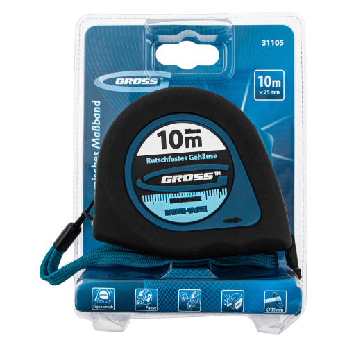 Рулетка "Ergonomisch",10 м x 25 мм,магнитный обрезиненный зацеп Gross по ценам производителя в Москве с доставкой по всей России