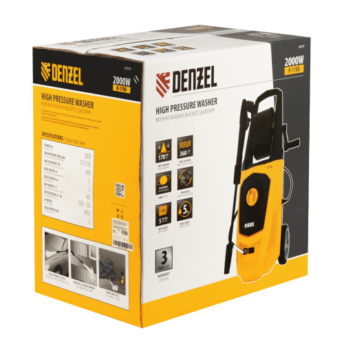 Моечная машина высокого давления R-170D, 2000 Вт, 170 бар, 360 л/ч, с барабаном Denzel по ценам производителя в Москве с доставкой по всей России