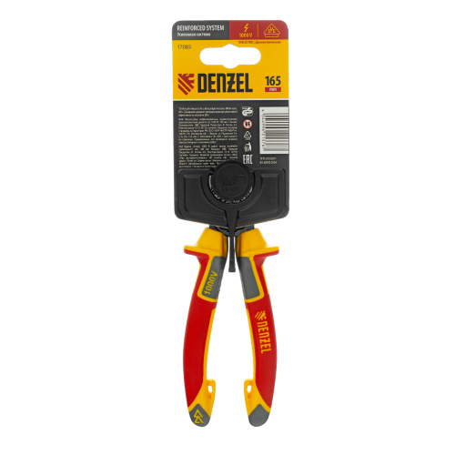 Плоскогубцы комбинированные, диэлектрические трехкомпонентные рукоятки до 1000 В, 165 мм Denzel по ценам производителя в Москве с доставкой по всей России
