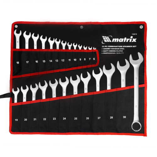 Набор ключей комбинированных, 6-32 мм, 25 шт, CrV, матовый хром Matrix по ценам производителя в Москве с доставкой по всей России
