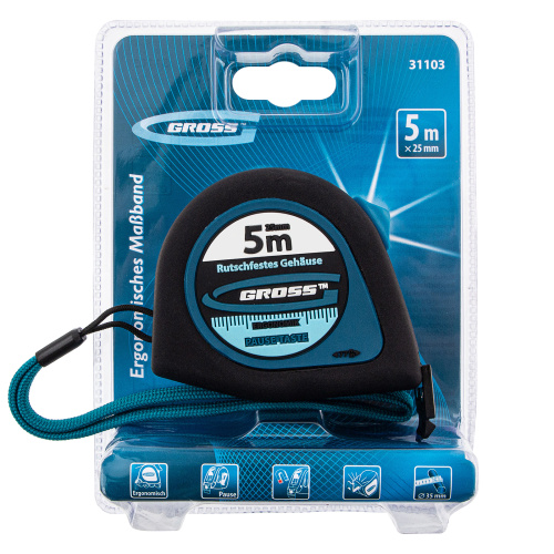 Рулетка "Ergonomisch",5 м x 25 мм,магнитный обрезиненный зацеп Gross по ценам производителя в Москве с доставкой по всей России