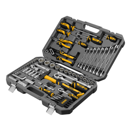Набор инструментов, 1/2", 1/4", CrV, S2, пластиковый кейс, 84 предмета Denzel по ценам производителя в Москве с доставкой по всей России