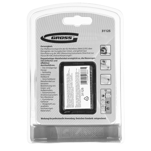 Рулетка "Doppelhaken",8 м x 25 мм,двухсторонний зацеп,Нейлон,двусторонняя шкала,автоматическая фиксация Gross по ценам производителя в Москве с доставкой по всей России