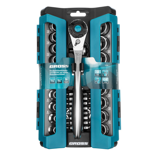 Набор торцевых головок, трещотка 120 зубьев, 1/2",3/8”, CrV, 36 предметов Gross по ценам производителя в Москве с доставкой по всей России