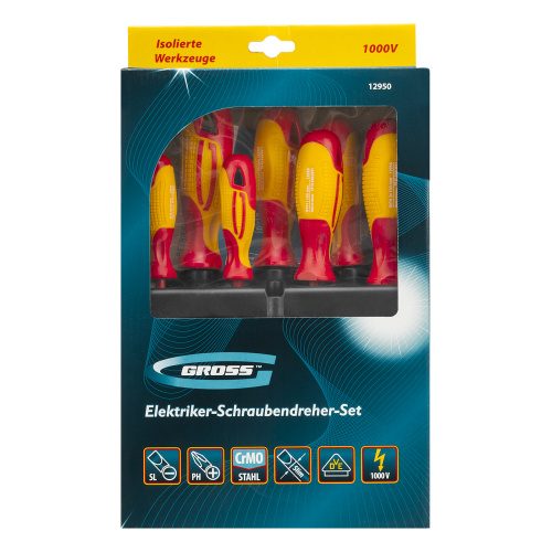 Набор отверток диэлектрических до 1000 В, 8 шт, тестер, CrMo, двухкомпонентные рукоятки Gross по ценам производителя в Москве с доставкой по всей России