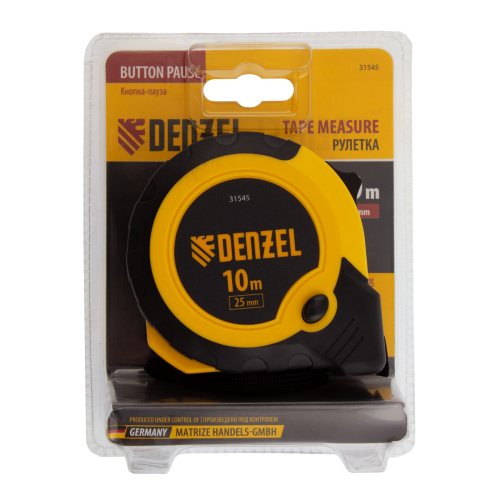Рулетка 10м х 25мм, двухкомп. корпус, кнопка-пауза Denzel по ценам производителя в Москве с доставкой по всей России