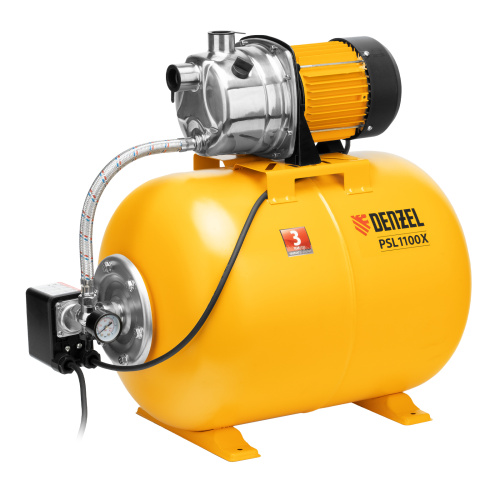 Насосная станция PSL1100X, 1100 Вт, 3600 л/ч, ресивер 50 л, подъем 45 м, нержавейка Denzel по ценам производителя в Москве с доставкой по всей России