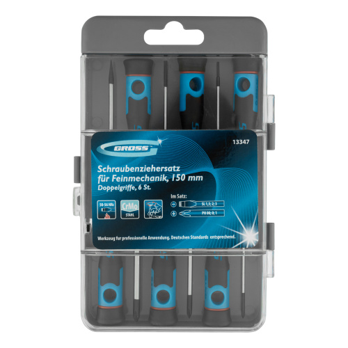 Набор отверток для точной механики, CrMo, двухкомпонентные рукоятки, 6 шт, пластиковый бокс Gross по ценам производителя в Москве с доставкой по всей России