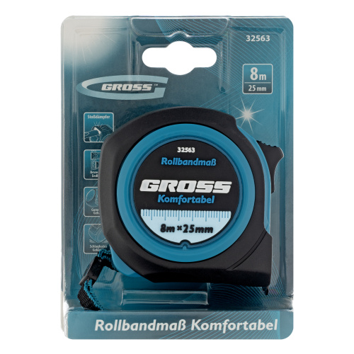 Рулетка Komfortabel 8 м х 25 мм,обрезиненный корпус Gross по ценам производителя в Москве с доставкой по всей России