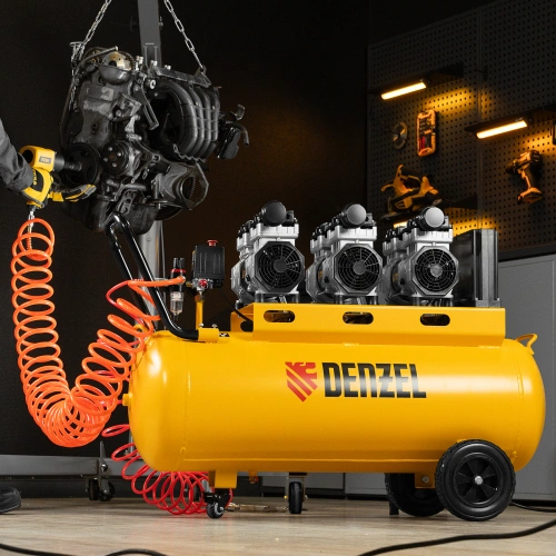 Компрессор безмасляный, малошумный  DLS 2250/100, 2250 Вт, 3x750, 100 л, 410 л/мин блок управления/ Denzel по ценам производителя в Москве с доставкой по всей России