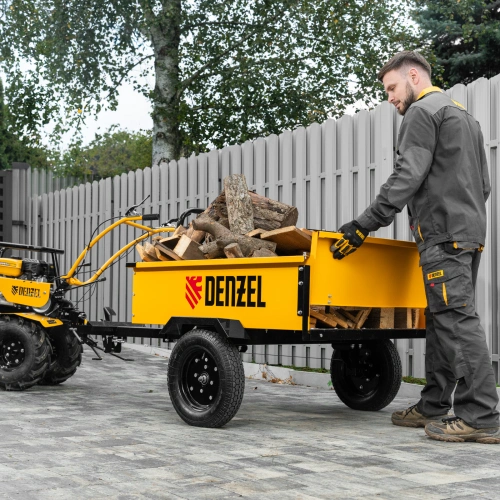 Прицеп для мотоблока TT-500, оцинк., груз. 500 кг, рег. сцепка, колеса 4.00-10, в упаковке Denzel по ценам производителя в Москве с доставкой по всей России