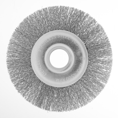 Щетка для УШМ, 125 мм, "Плоская", витая нержавеющая проволока 0.3 мм, посадка 22.2 мм Denzel по ценам производителя в Москве с доставкой по всей России