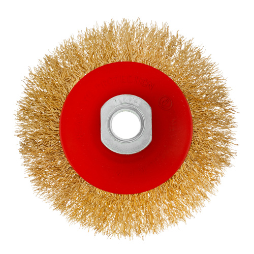 Щетка для УШМ, 100 мм, М14, "тарелка", латунированная витая проволока Matrix по ценам производителя в Москве с доставкой по всей России