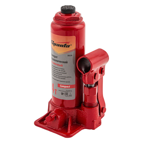 Домкрат гидравлический бутылочный, 4 т, h подъема 180–320 мм Sparta Compact по ценам производителя в Москве с доставкой по всей России