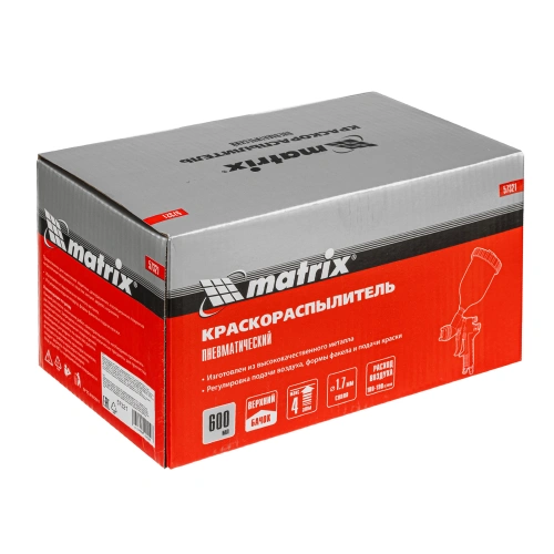 Краскораспылитель HP пневмат. с верхним бачком V= 0,6 л, сопло диаметром 1.7 мм Matrix по ценам производителя в Москве с доставкой по всей России