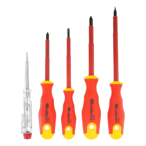 Набор отверток диэлектрических до 1000 В, 5 шт, тестер, CrV, двухкомпонентные рукоятки Сибртех по ценам производителя в Москве с доставкой по всей России