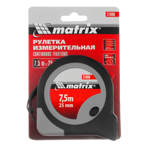 Рулетка Continuous fixation,7,5 м х 25 мм,двухкомпонентный корпус,плавная фиксация Matrix по ценам производителя в Москве с доставкой по всей России
