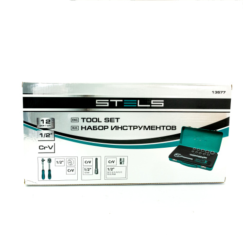 Набор торцевых головок, 1/2, головки 10 - 24 мм, с трещоточным ключом, 12 предметов Stels по ценам производителя в Москве с доставкой по всей России