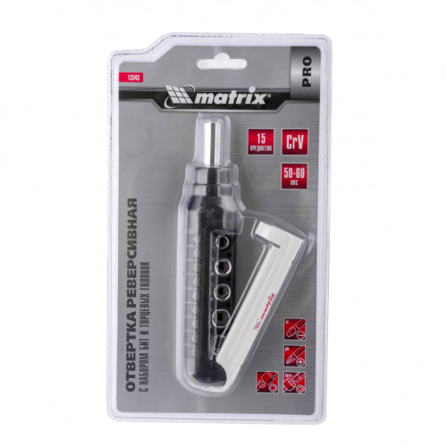 Отвертка реверсивная с набором бит и торцевых головок, 15 шт, CrV Matrix Pro по ценам производителя в Москве с доставкой по всей России