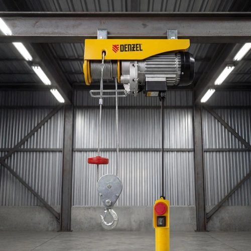 Тельфер электрический TF-800, 0.8 т, 1300 Вт, высота 12 м, 8 м/мин Denzel по ценам производителя в Москве с доставкой по всей России