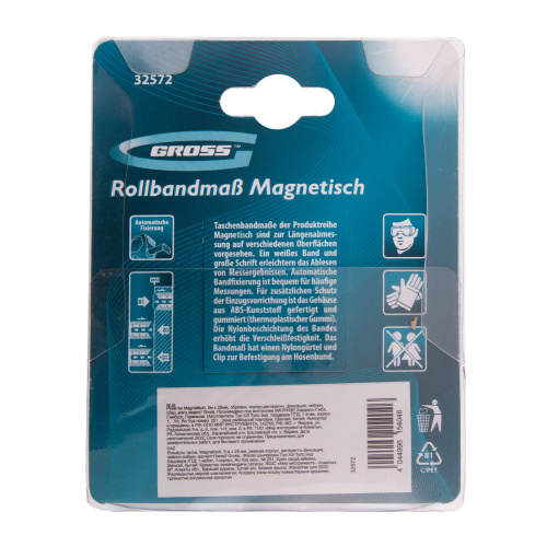 Рулетка Magnetisch 5 м х 25 мм,обрезиненный корпус,автоматическая фиксация,Нейлоновое покрытиеытие,зацеп с магнитом Gross по ценам производителя в Москве с доставкой по всей России