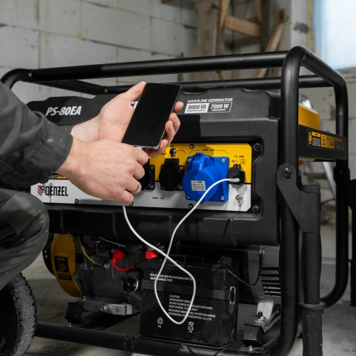 Генератор бензиновый PS 80 EA, 8.0 кВт, 230 В, 25 л, коннектор автоматики, электростартер Denzel по ценам производителя в Москве с доставкой по всей России