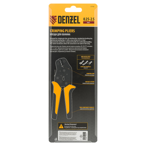 Клещи для обжима неизолированных наконечников НК и НВ, разъемов РП, 0,25 - 2,5 мм2 Denzel по ценам производителя в Москве с доставкой по всей России