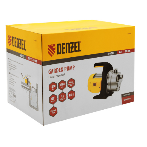 Садовый поверхностный насос GP1200Х, 1200 Вт, 3700 л/ч, подъем 46 м, нержавейка Denzel по ценам производителя в Москве с доставкой по всей России