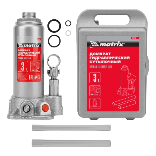 Домкрат гидравлический бутылочный, 3 т, высота подъема 194-372 мм, в пластиковый кейсе Matrix по ценам производителя в Москве с доставкой по всей России