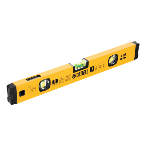 Уровень алюминиевый, магнит., фрезерованный, 3 глазка (1 зеркал.) 0,5 мм/м, 400 мм Denzel по ценам производителя в Москве с доставкой по всей России