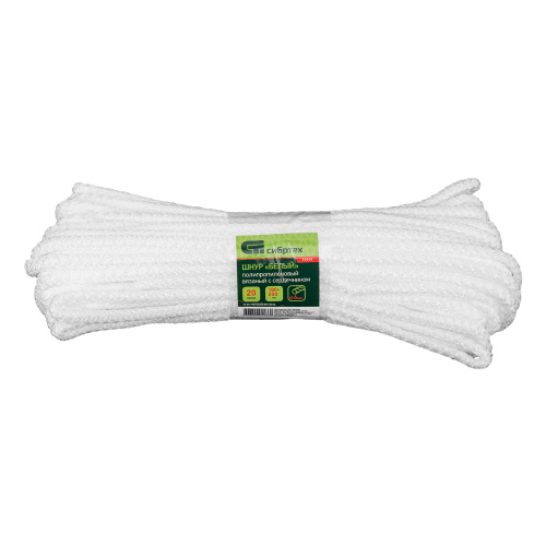 Шнур вязаный полипропиленовый с серд. белый, 6 мм, L 20 м, Сибртех по ценам производителя в Москве с доставкой по всей России