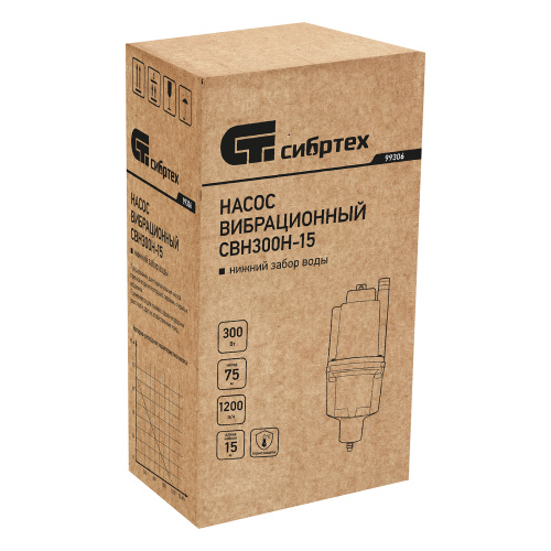 Вибрационный насос СВН300Н-15, нижний забор, 300 Вт, напор 75 м, 1200 л/ч, кабель 15 м Сибртех по ценам производителя в Москве с доставкой по всей России