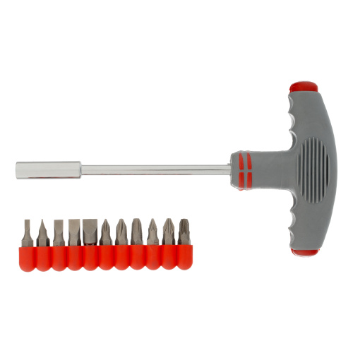 Отвертка с Т-образной эргономичной ручкой и набором бит, 11 шт, CrV Matrix по ценам производителя в Москве с доставкой по всей России