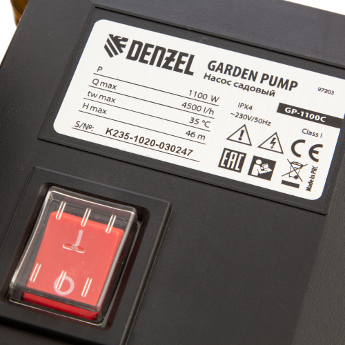 Садовый поверхностный насос GP1100C, 1100 Вт, 4500 л/ч, подъем 46 м, чугун Denzel по ценам производителя в Москве с доставкой по всей России