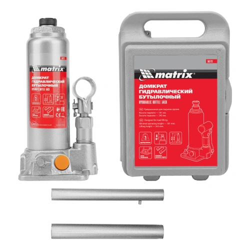 Домкрат гидравлический бутылочный, 2 т, h подъема 181-345 мм, в пластиковом кейсе Matrix по ценам производителя в Москве с доставкой по всей России