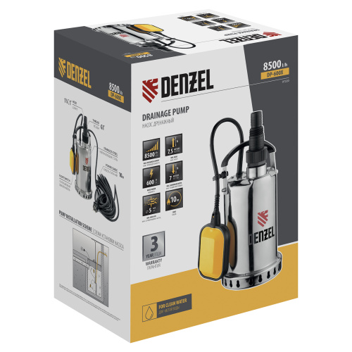 Дренажный насос DP600X, 600 Вт, подъем 7.5 м, 8500 л/ч Denzel по ценам производителя в Москве с доставкой по всей России