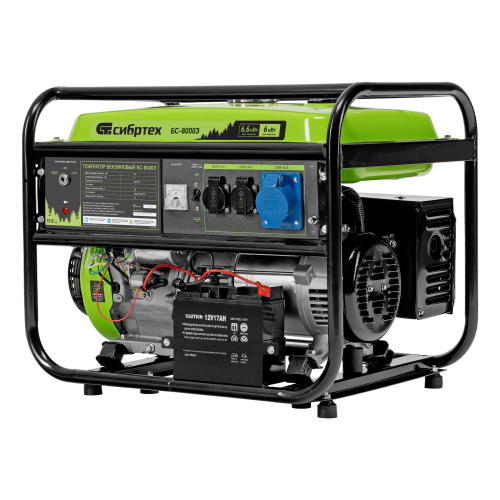 Генератор бензиновый БС-8000Э, 6,6 кВт, 230В, четырехтактный, 25 л, электростартер Сибртех по ценам производителя в Москве с доставкой по всей России