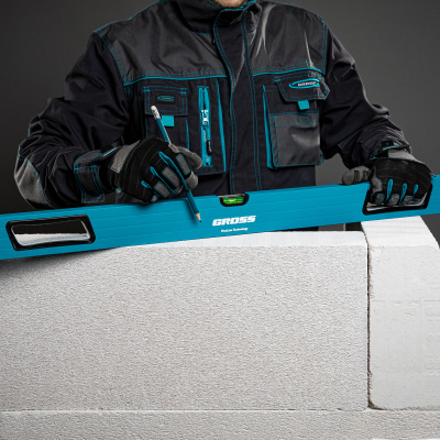 Уровень алюминиевый, 1800 мм, усиленный с ударопрочными заглушками, рукоятки, 3 глазка Gross по ценам производителя в Москве с доставкой по всей России