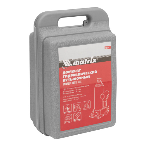 Домкрат гидравлический бутылочный, 6 т, h подъема 216-413 мм, в пластиковом кейсе Matrix по ценам производителя в Москве с доставкой по всей России