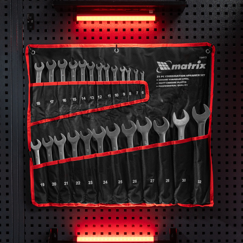 Набор ключей комбинированных, 6-32 мм, 25 шт, CrV, матовый хром Matrix по ценам производителя в Москве с доставкой по всей России